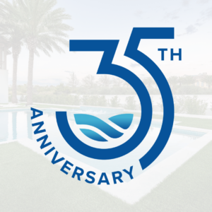 Clarkson Pools 35th Anniversary logo celebrating 35 years of excellence in custom pool design and outdoor living.