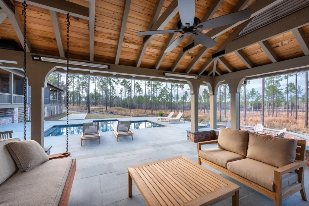 Clarkson Pools covered patio design in Jacksonville for luxury outdoor living.
