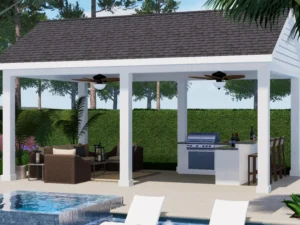 Clarkson Pools custom-built large cabana rendering for outdoor relaxation and poolside gatherings.